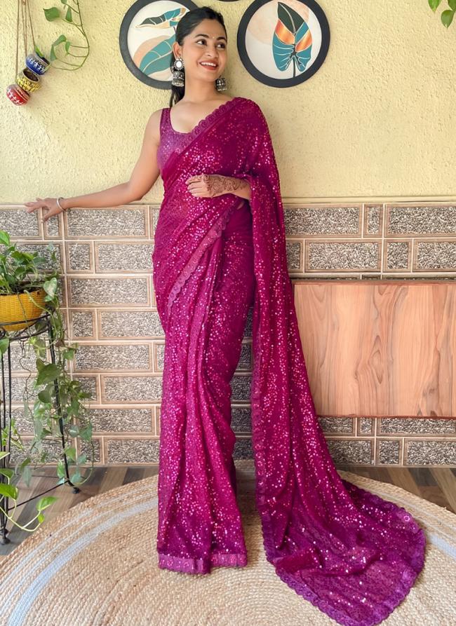 Georgette Rani Pink Party Wear Sequence Work Saree